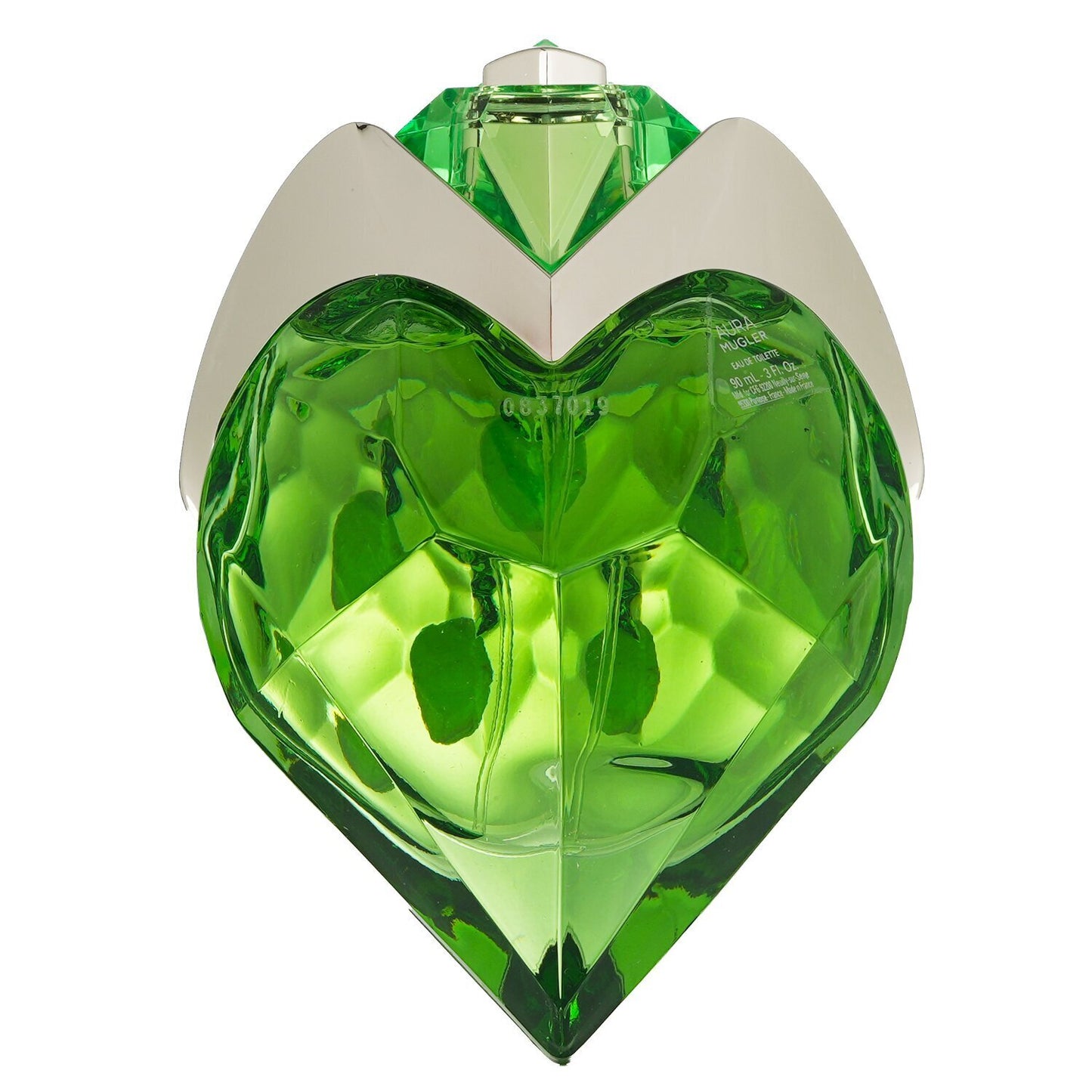 Mugler Aura Eau de Toilette 90ml green heart-shaped bottle on white background