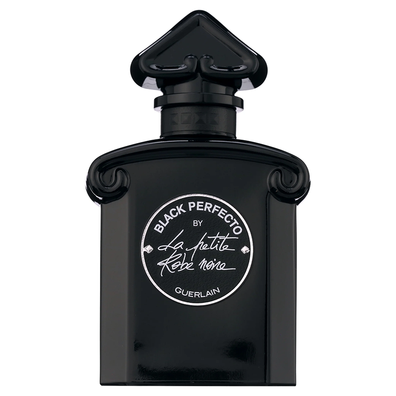 Black perfume bottle with 'Black Perfecto' label on a white background