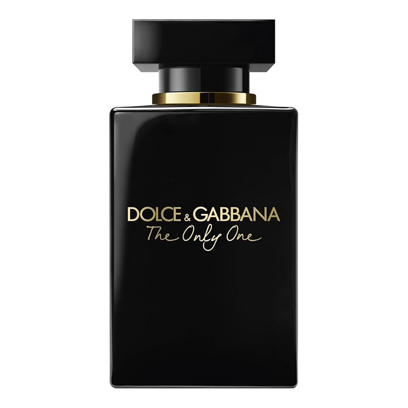 Black Dolce & Gabbana perfume bottle on a white background